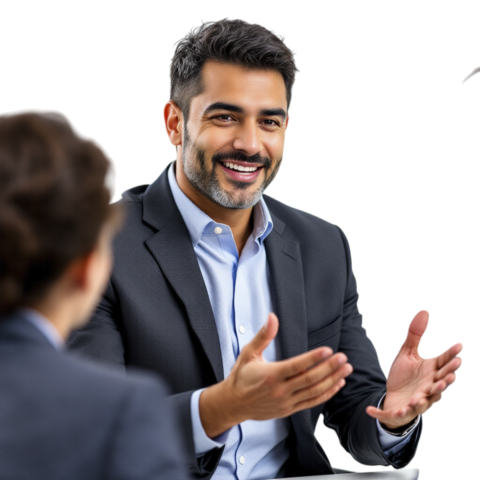 A man in a suit is talking to another man png