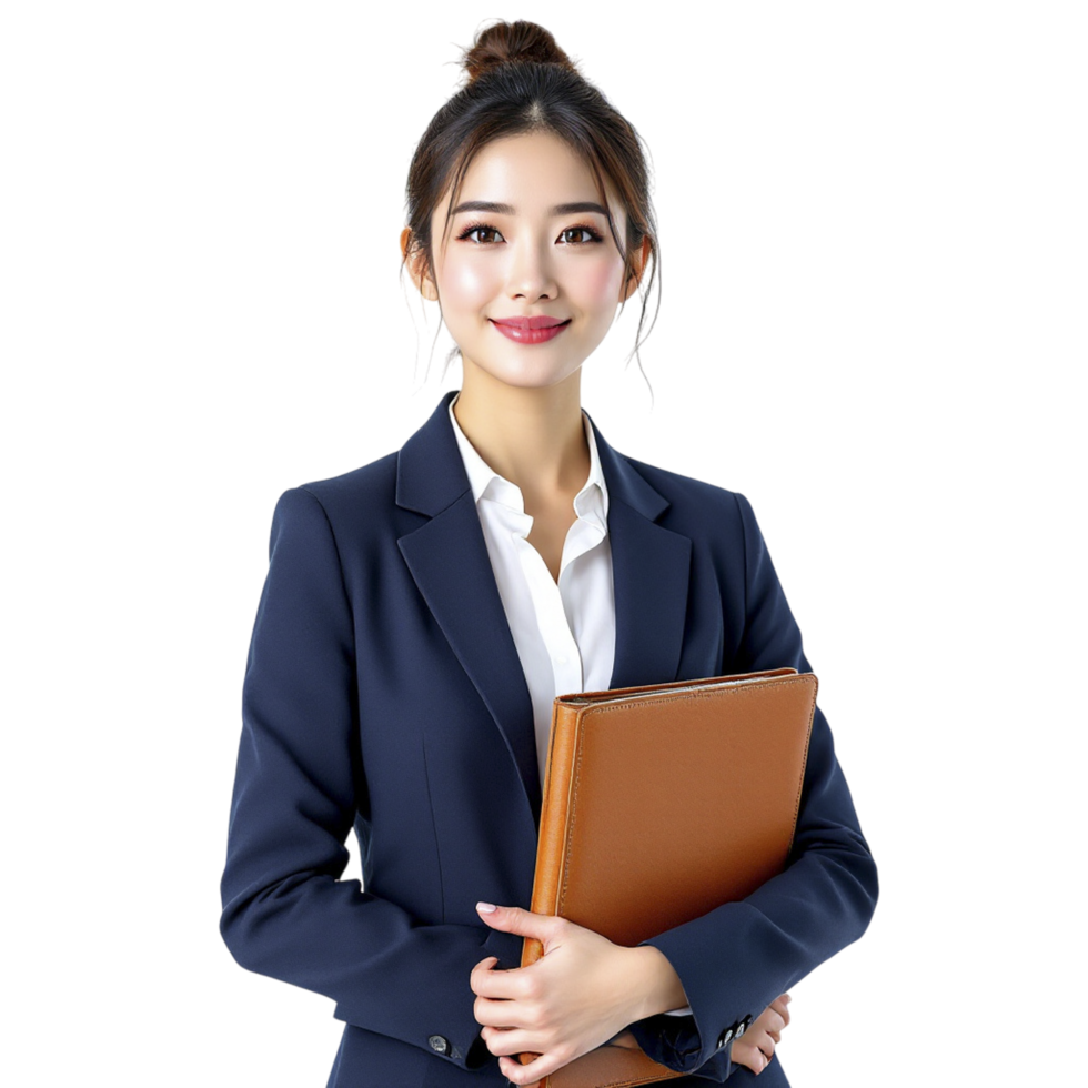 Asian business woman holding folder png