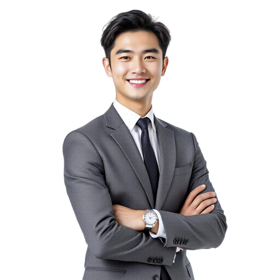 Young asian businessman with arms crossed png