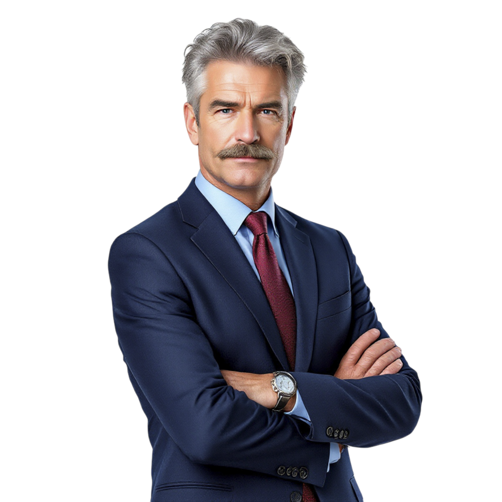 A man in a suit and tie with his arms crossed png