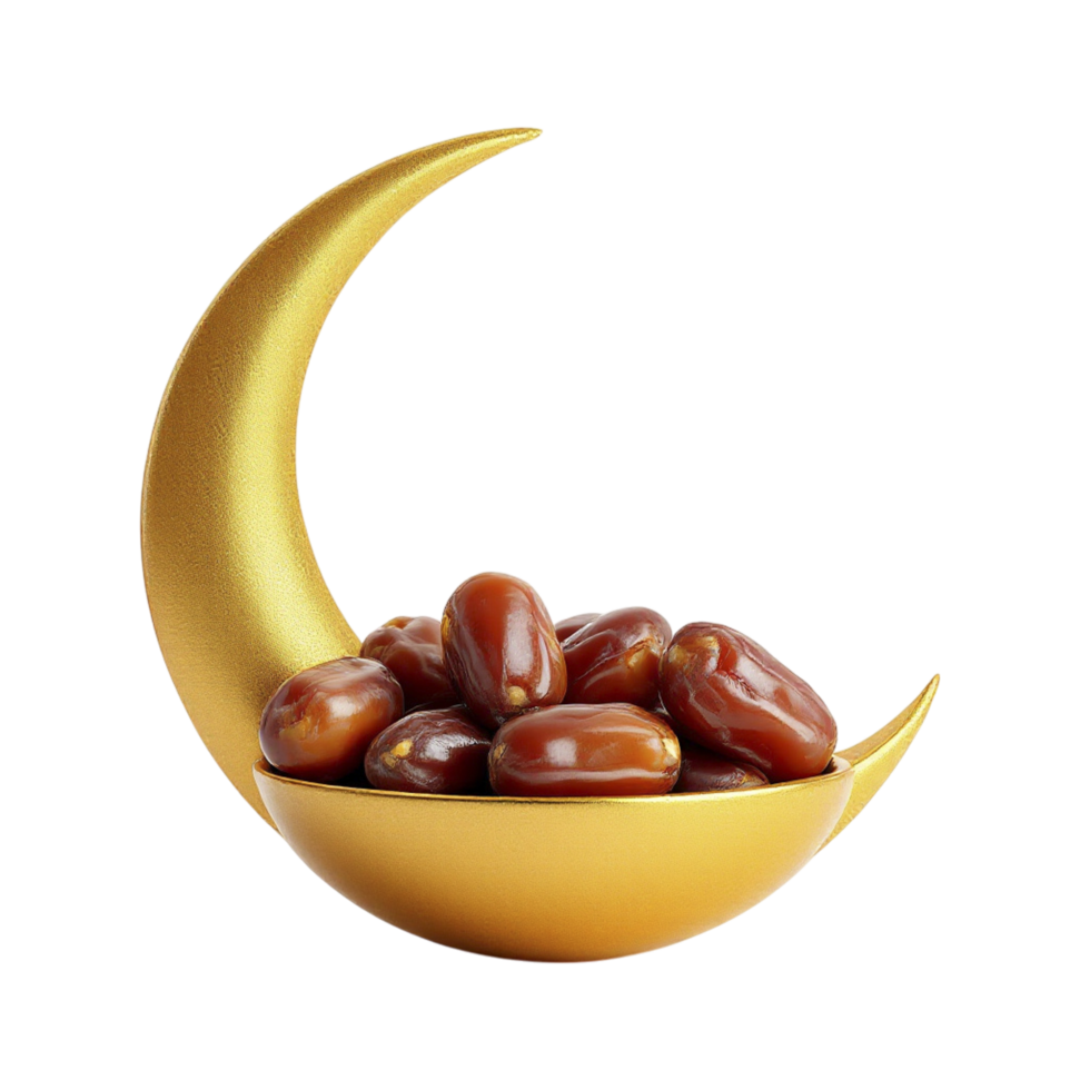 Dates in a golden bowl on a black background png