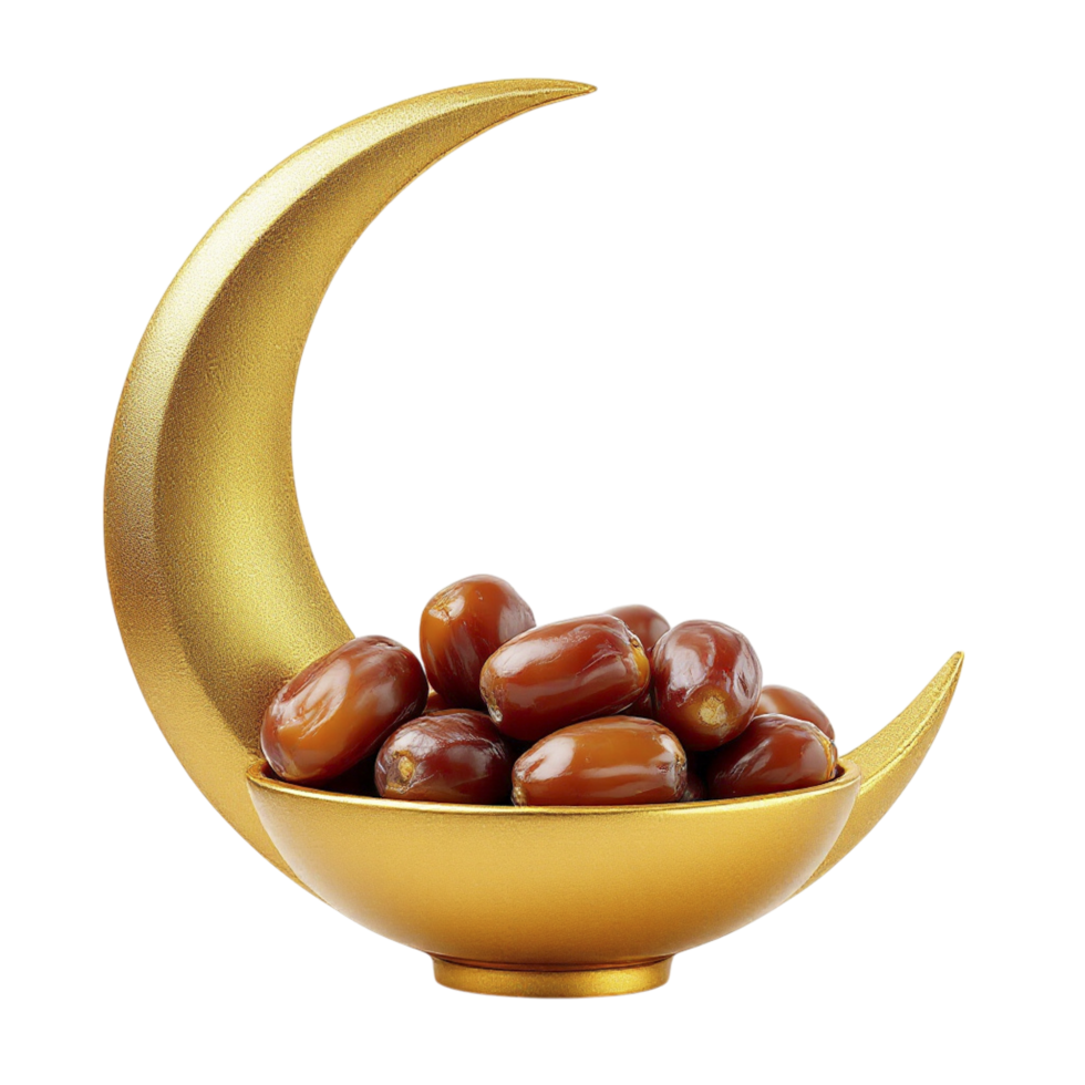 Dates in a golden bowl on a black background png