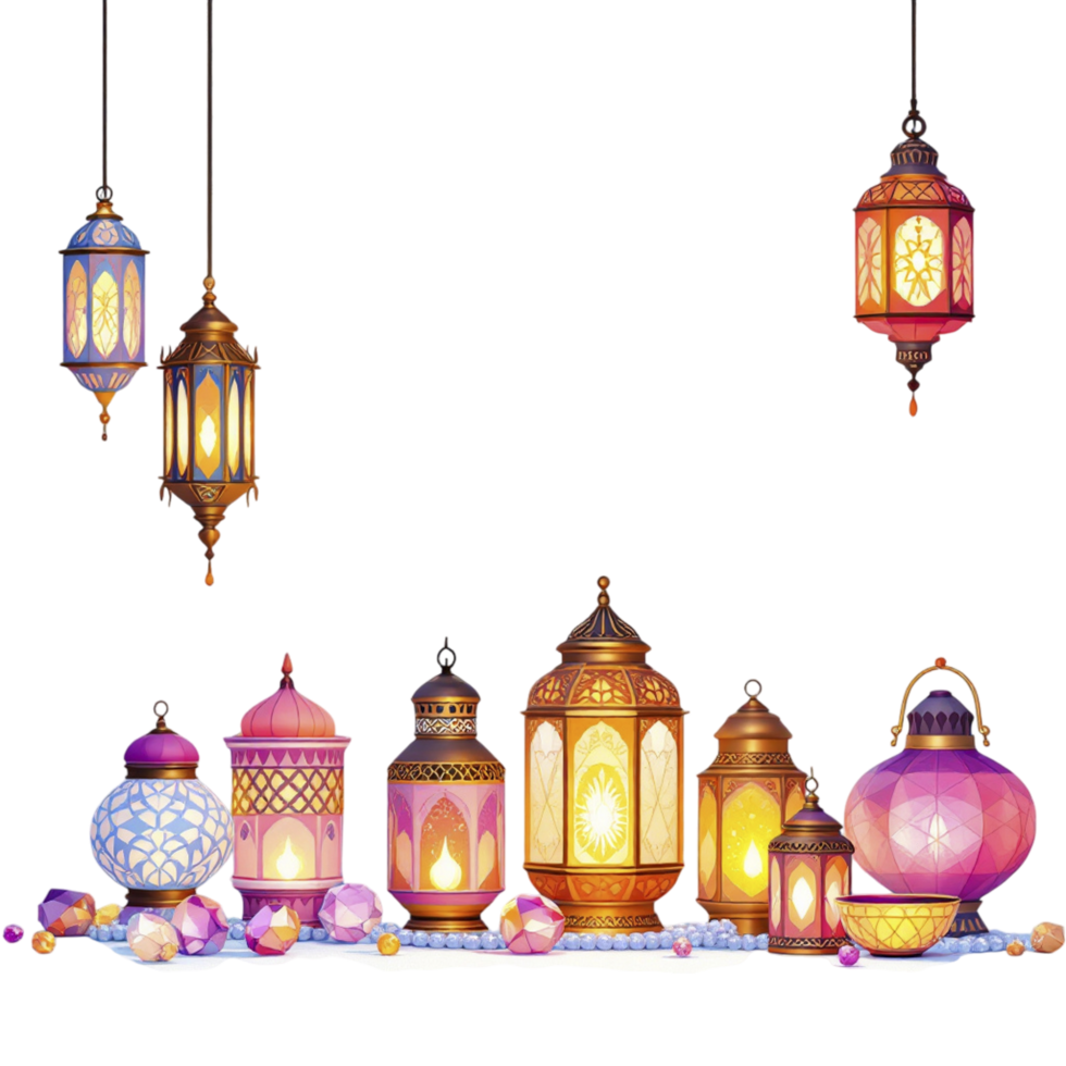 A group of colorful lamps on a black background png