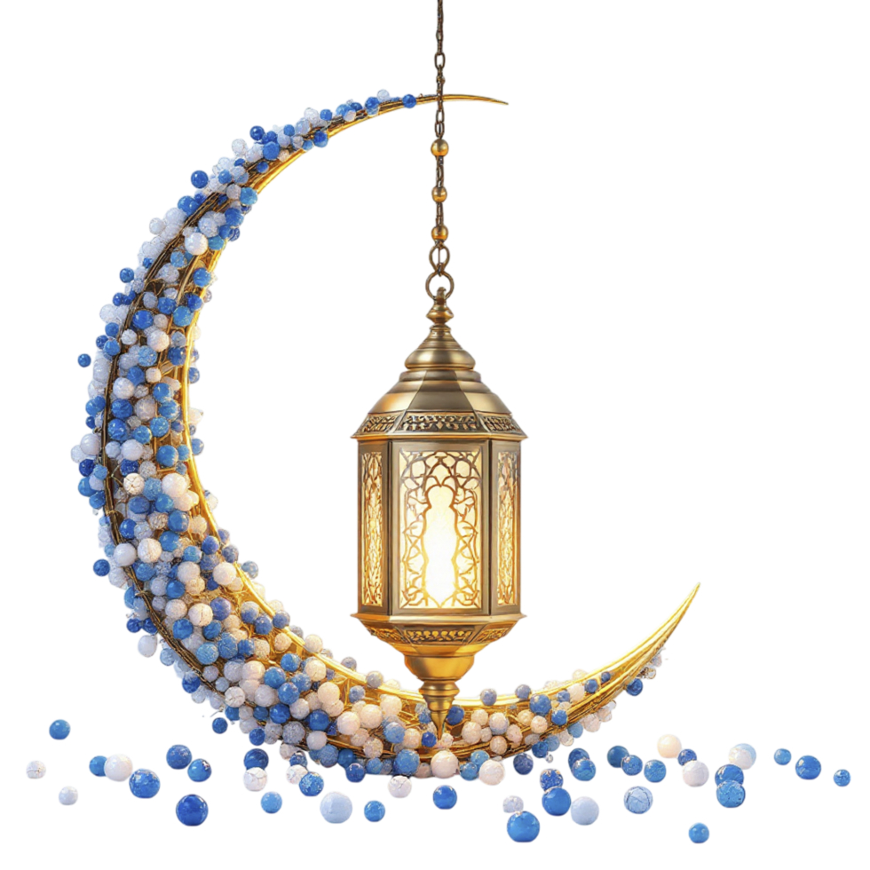 A crescent with a lantern and blue beads png