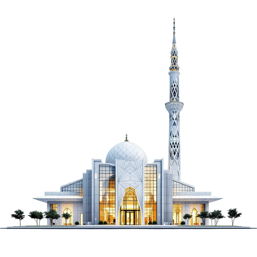 A white mosque with a tall tower png