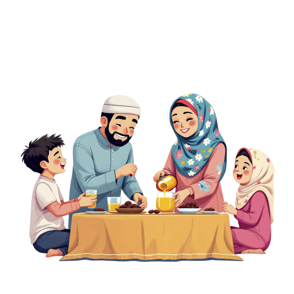 Family eating together at the table png