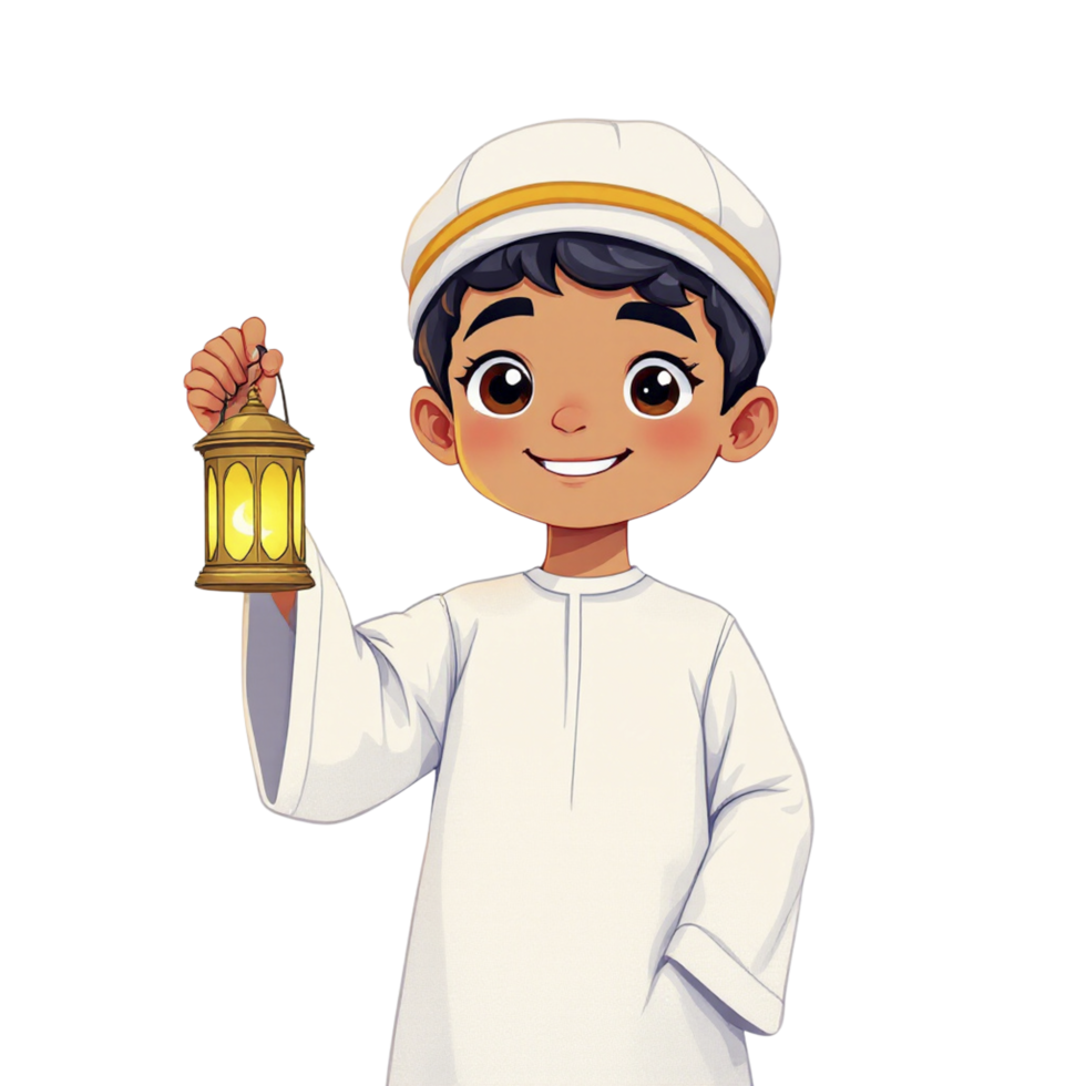 A cartoon arab boy holding a lantern png