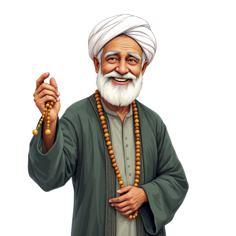 An old man in a turban holding a rosary png