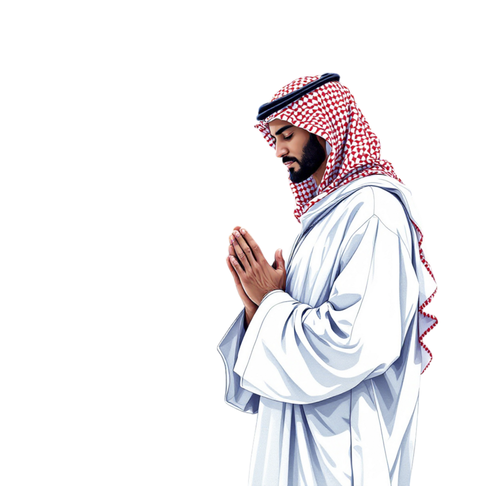 A man in arabic dress praying png