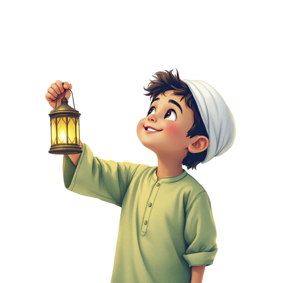 A cartoon boy holding a lantern png