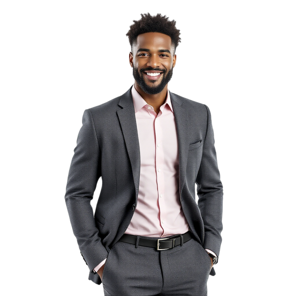 A man in a suit and pink shirt png