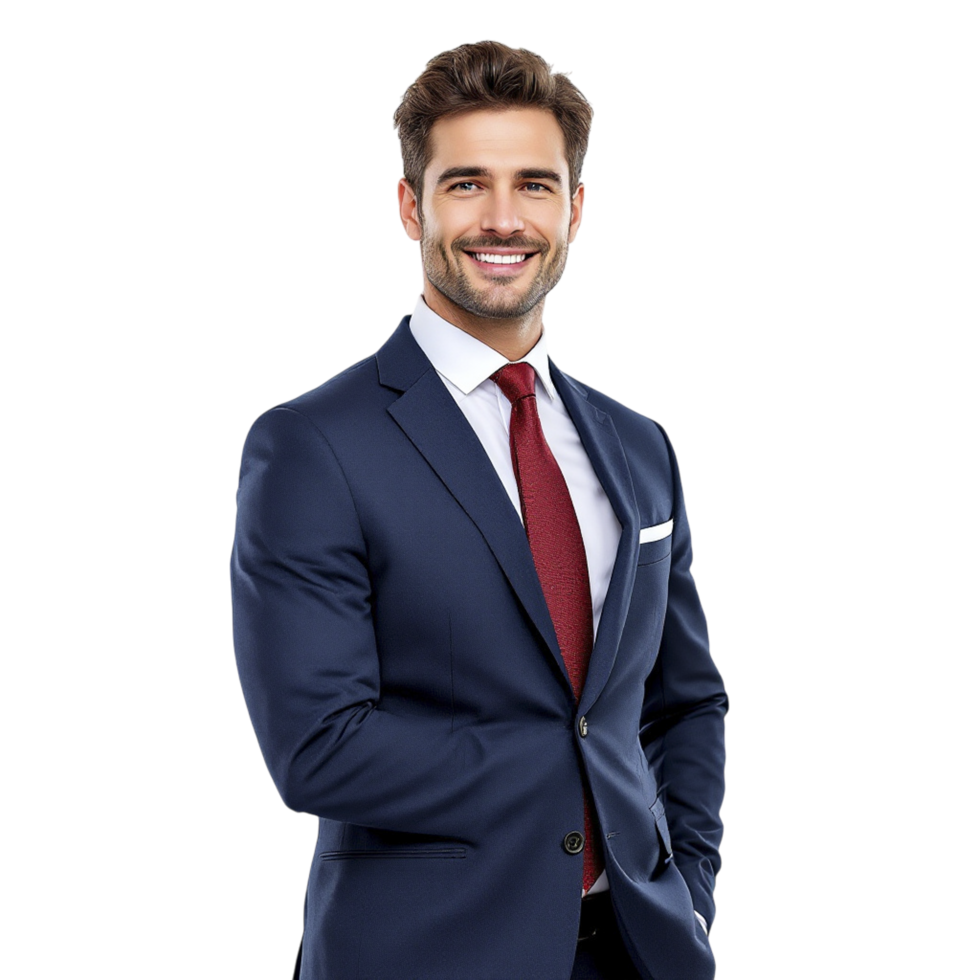 A man in a suit and tie standing with his hands crossed png