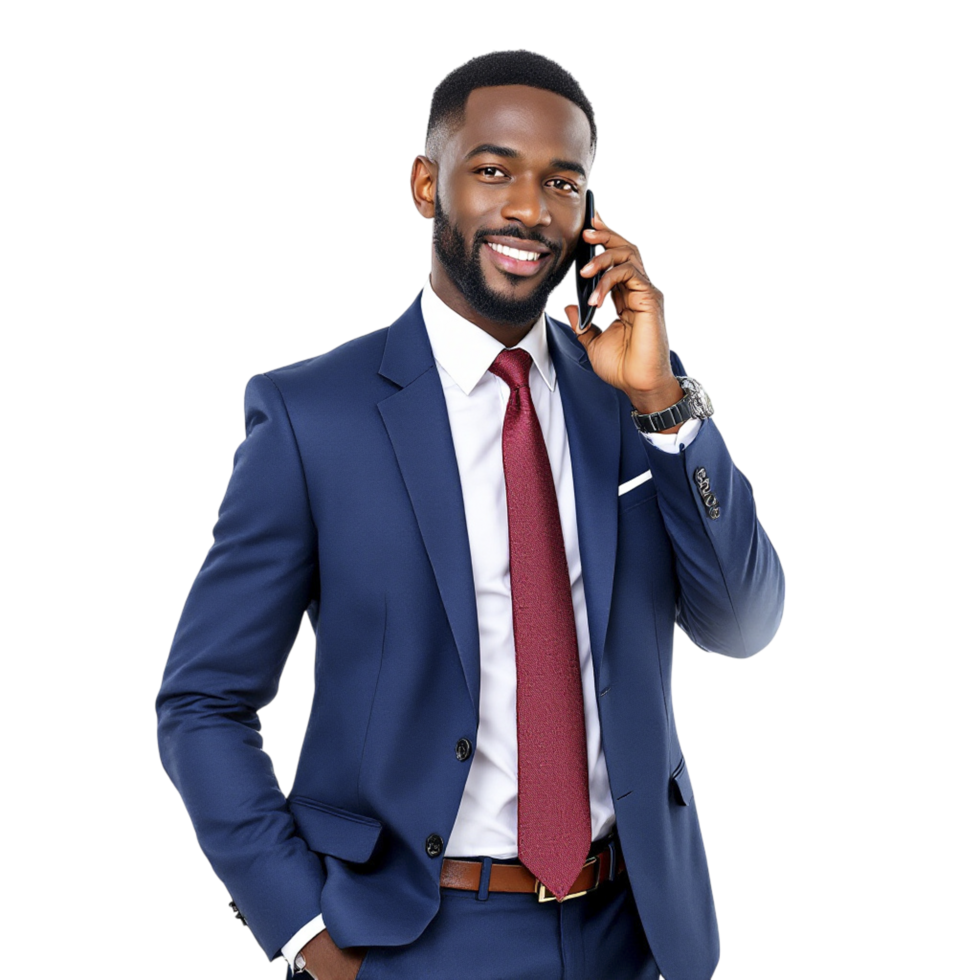 A man in a suit and tie talking on the phone png