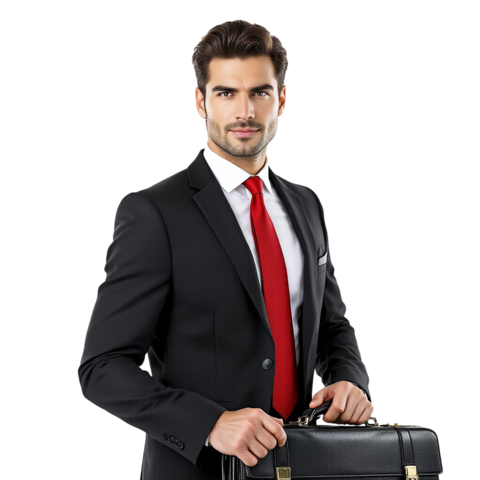 A man in a suit and tie holding a briefcase png