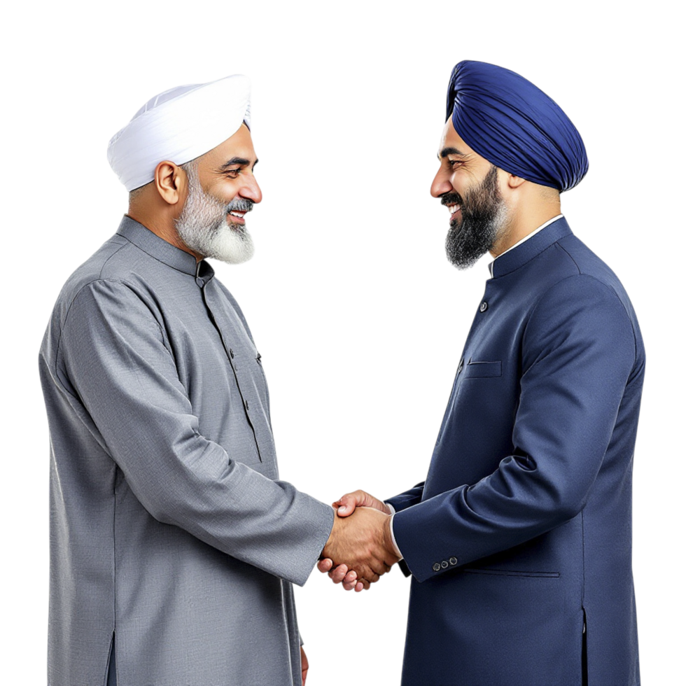 Two men in turbans shaking hands png