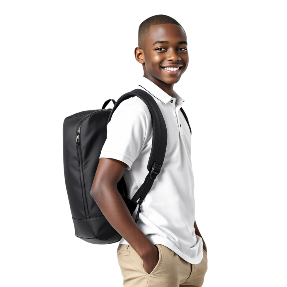 A young black man with a backpack png