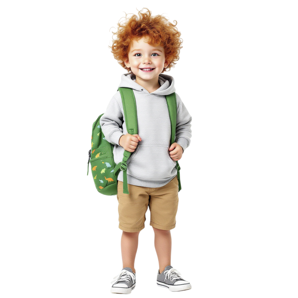A young boy with curly hair wearing a backpack png