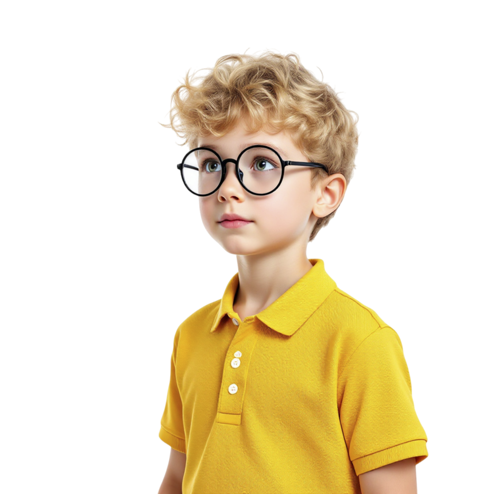 A young boy wearing glasses and a yellow shirt png