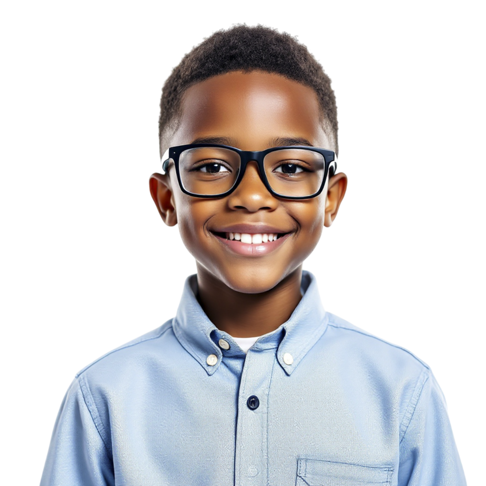 A young boy wearing glasses and a blue shirt png