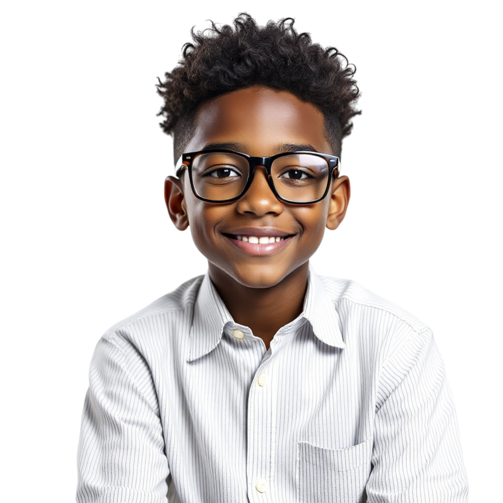 A young boy wearing glasses and a shirt png