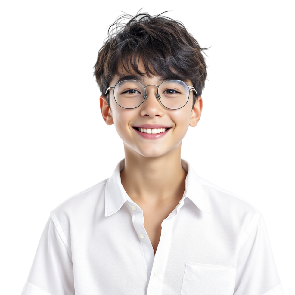 A boy wearing glasses and a white shirt png