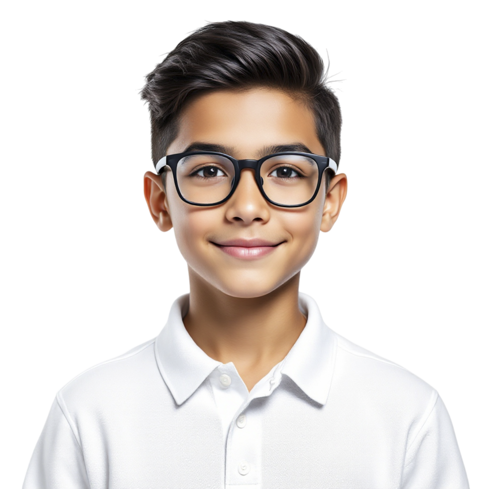A young boy wearing glasses and a white shirt png