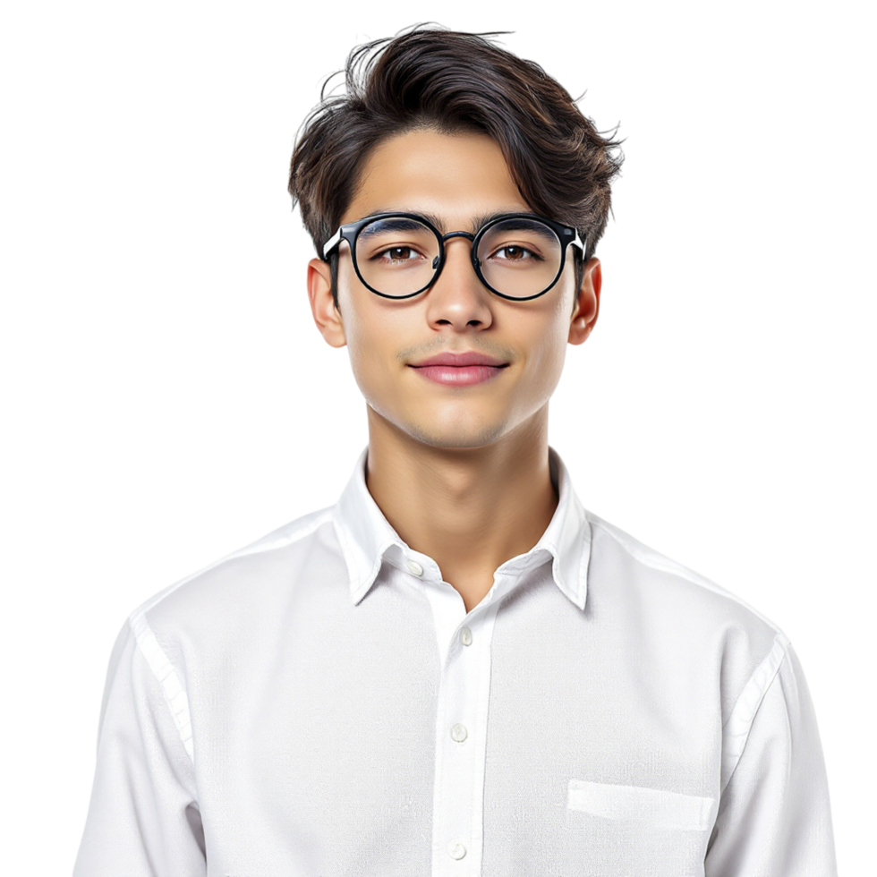 A young man wearing glasses and a white shirt png
