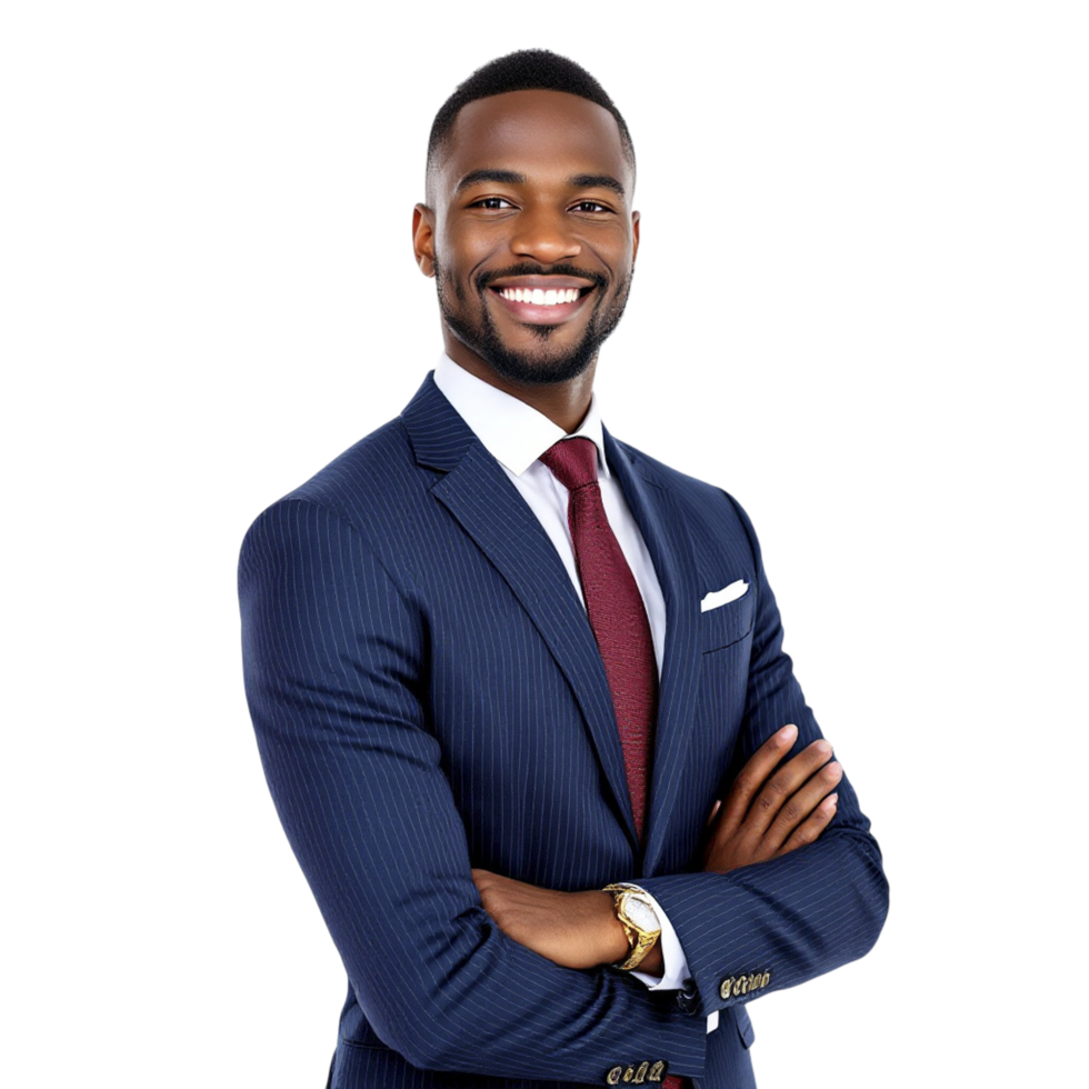 A smiling black man in a suit and tie png