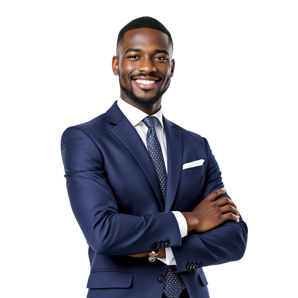 A smiling black man in a suit and tie png