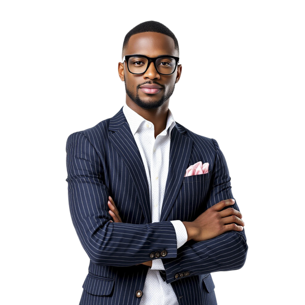 A young african american man in a suit and glasses png