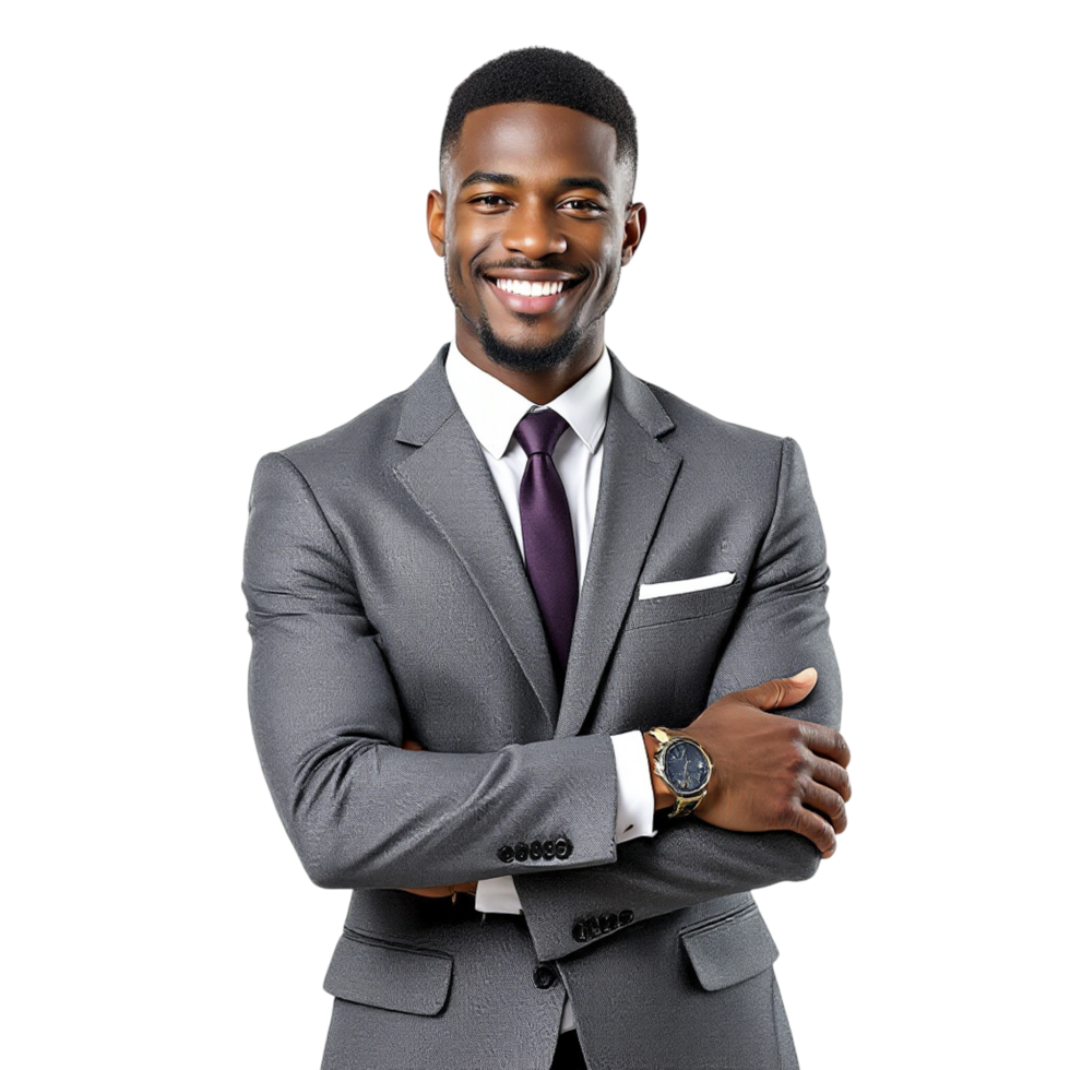 A smiling black man in a suit and tie png