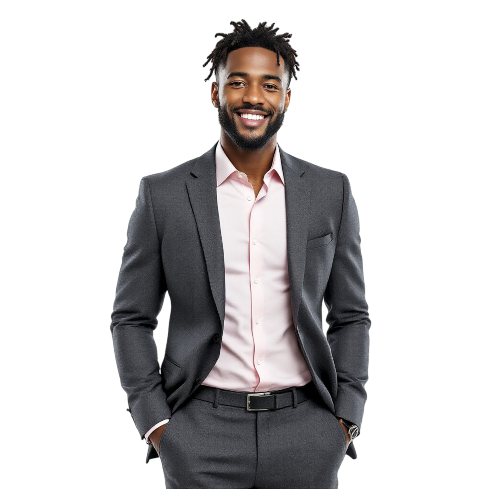 A man in a suit and pink shirt png