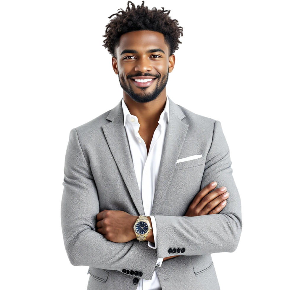 A smiling black man in a suit png