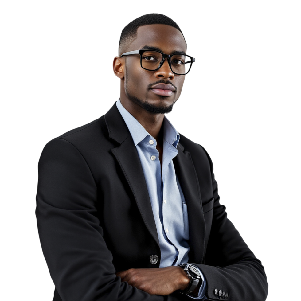 An african american man in a suit and glasses png