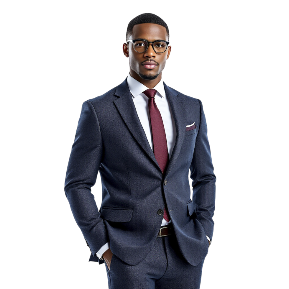 A man in a suit and tie standing in front of a black background png