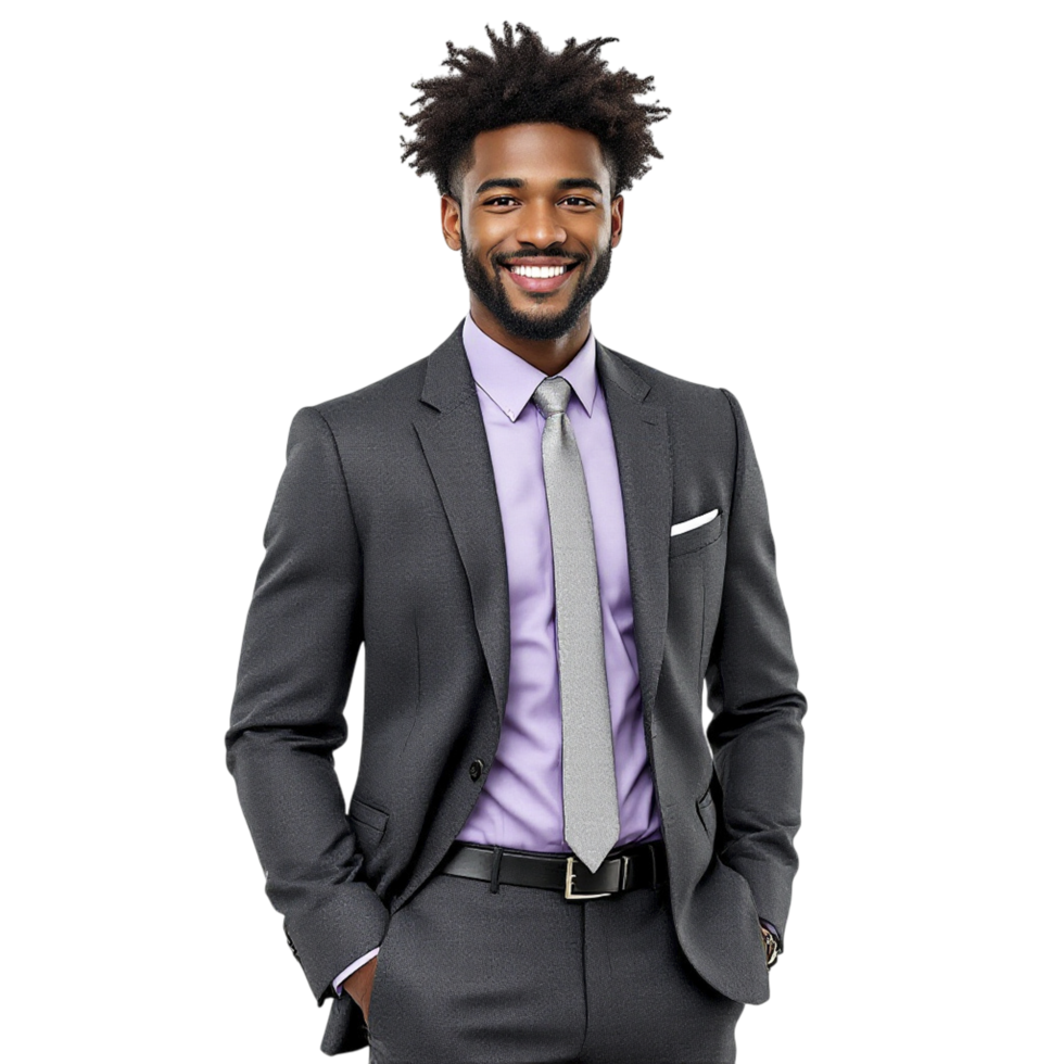A man in a suit and tie standing in front of a black background png