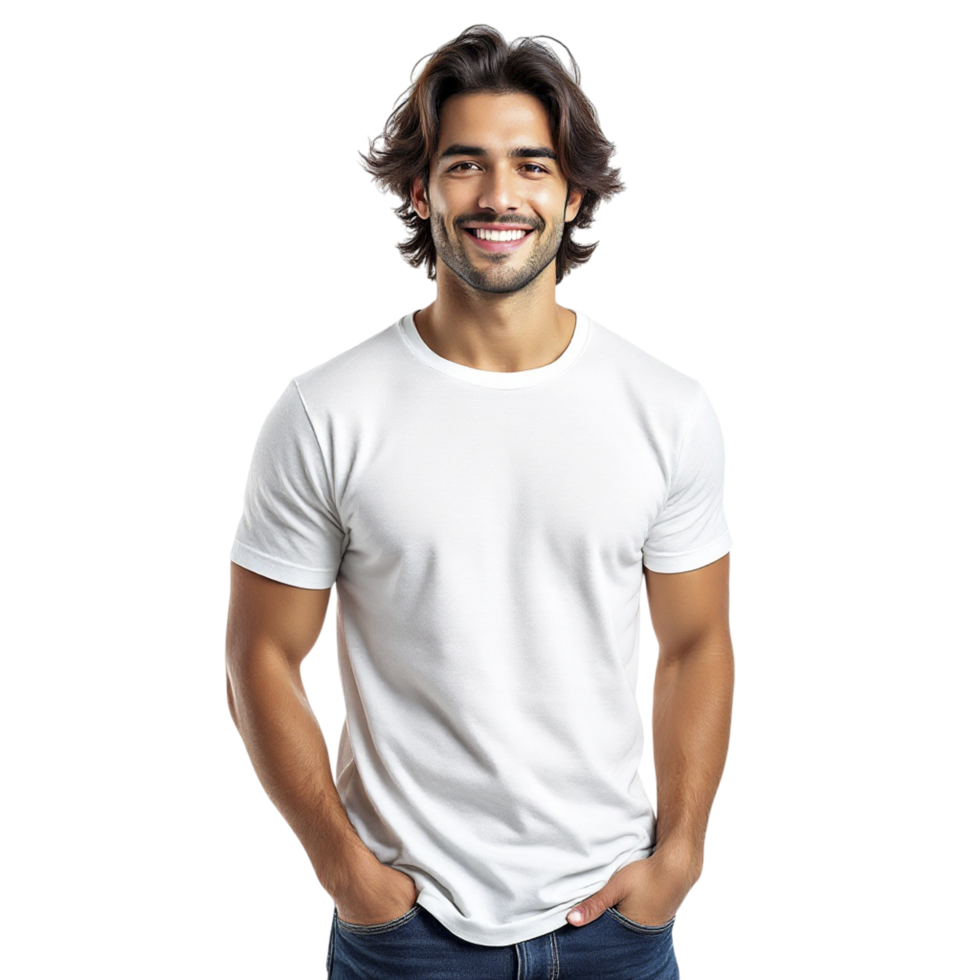 Smiling man in white t-shirt png