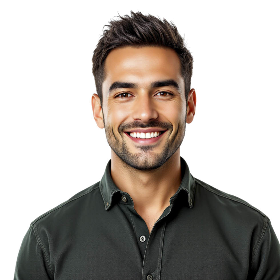 A man in a green shirt smiling png
