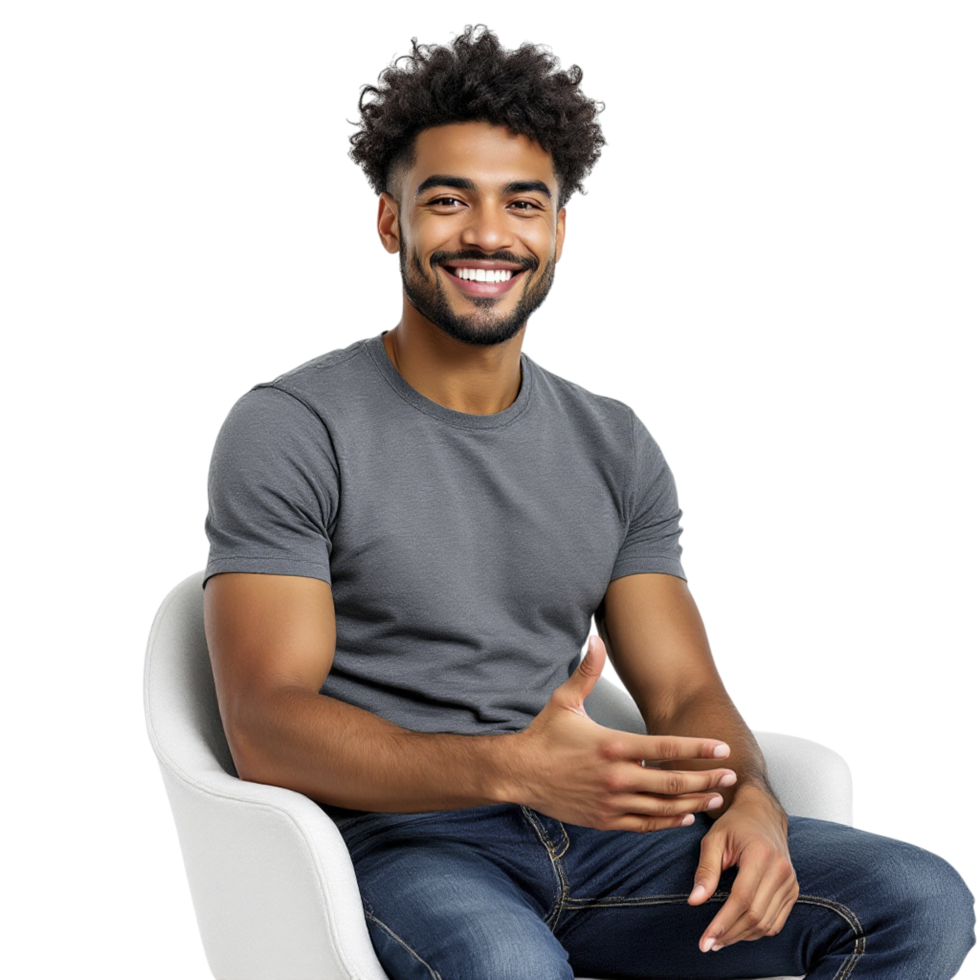 A man sitting on a chair and smiling png
