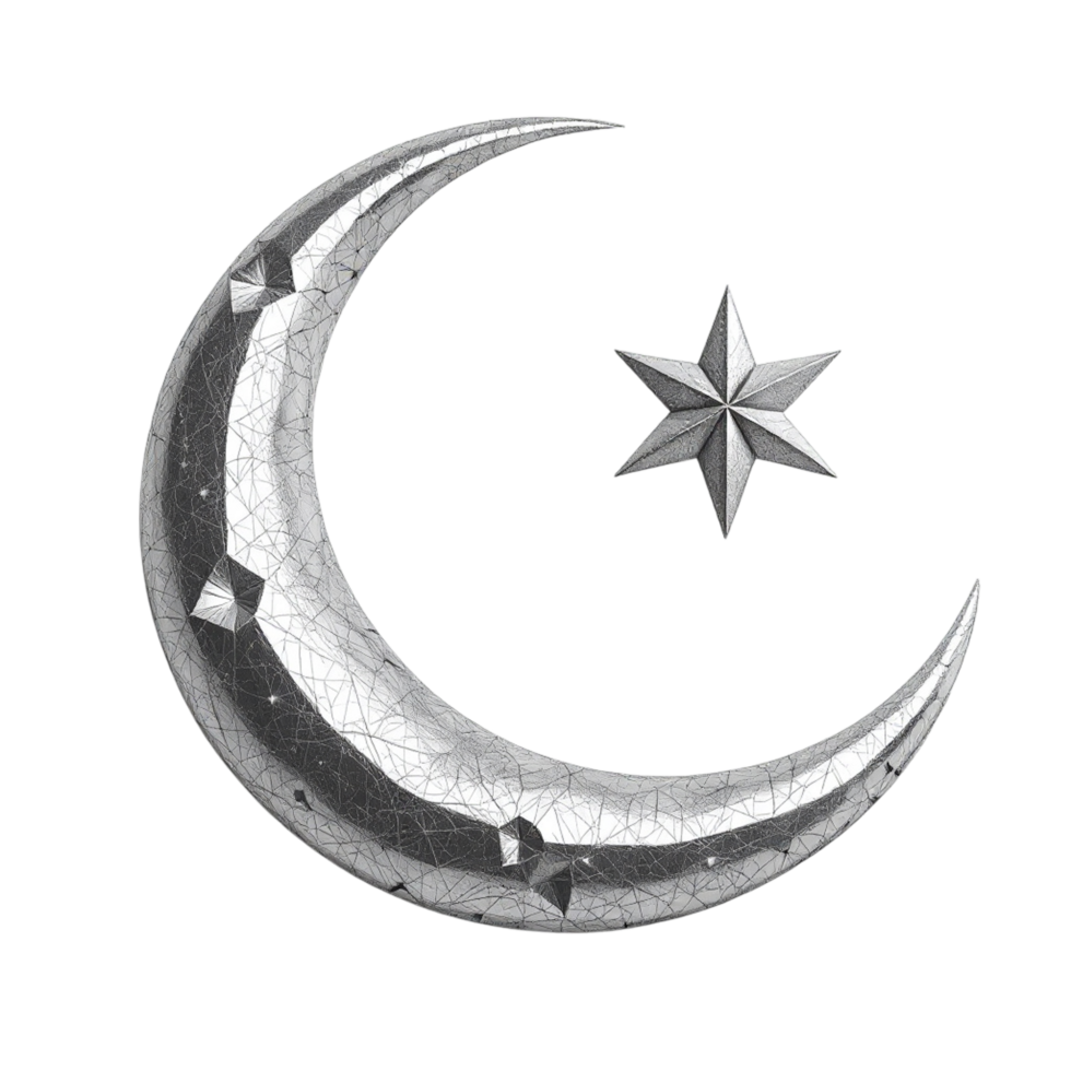 A silver crescent with a star on it png
