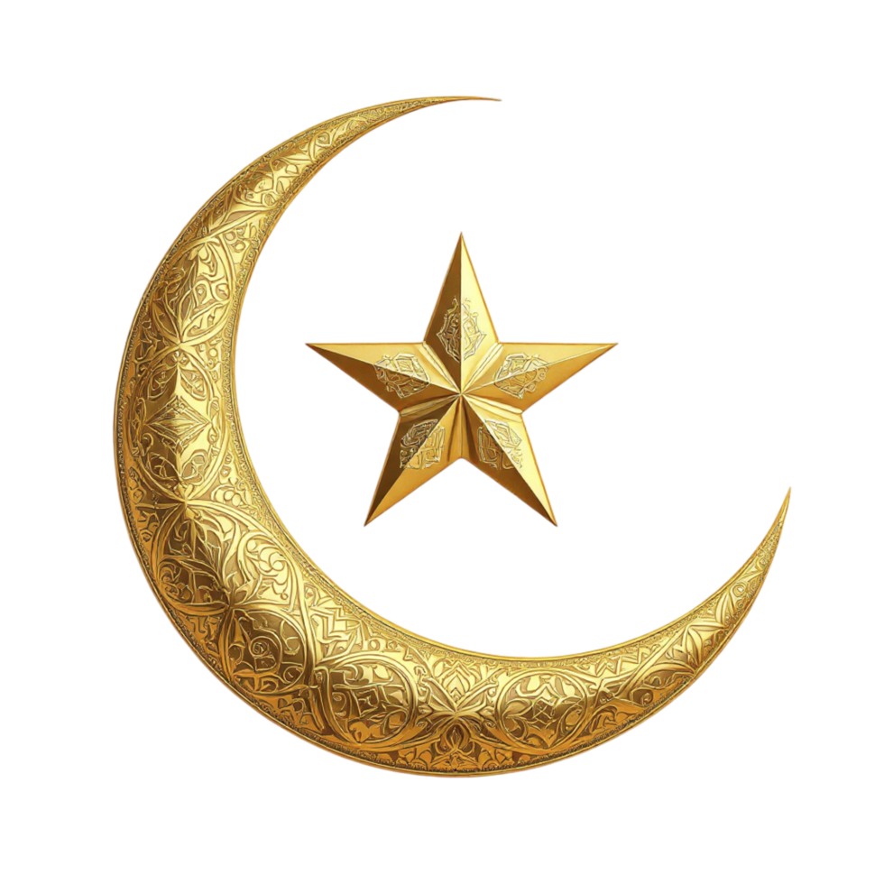 A golden crescent and star on a black background png