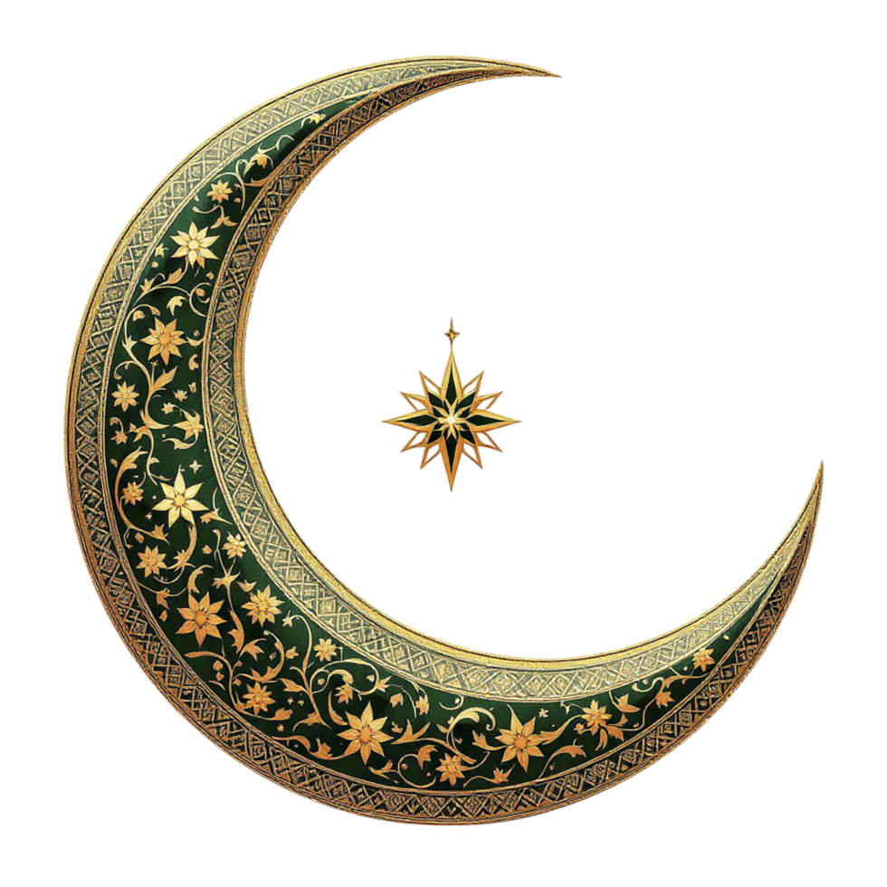 A crescent with gold and green decorations png