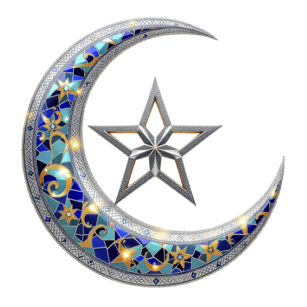 A crescent with a star and a blue background png