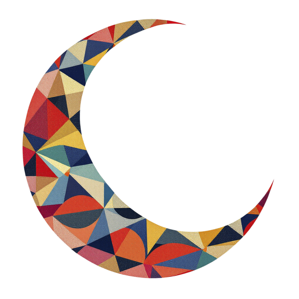 A colorful crescent with triangles on it png