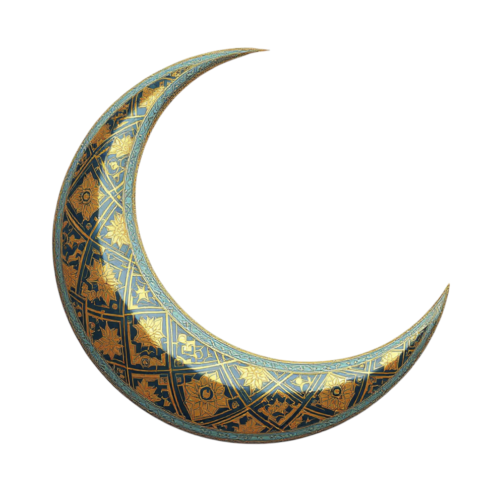 A crescent with a gold and blue pattern png