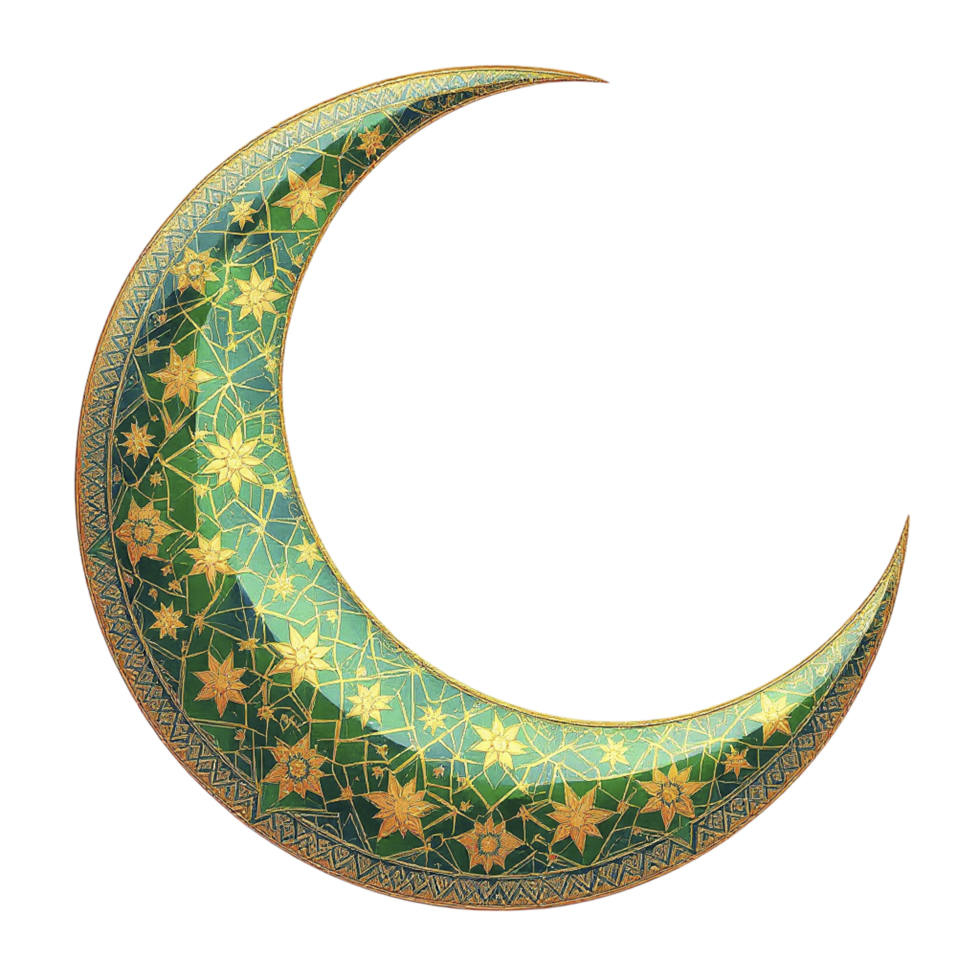 A crescent with gold and green designs png