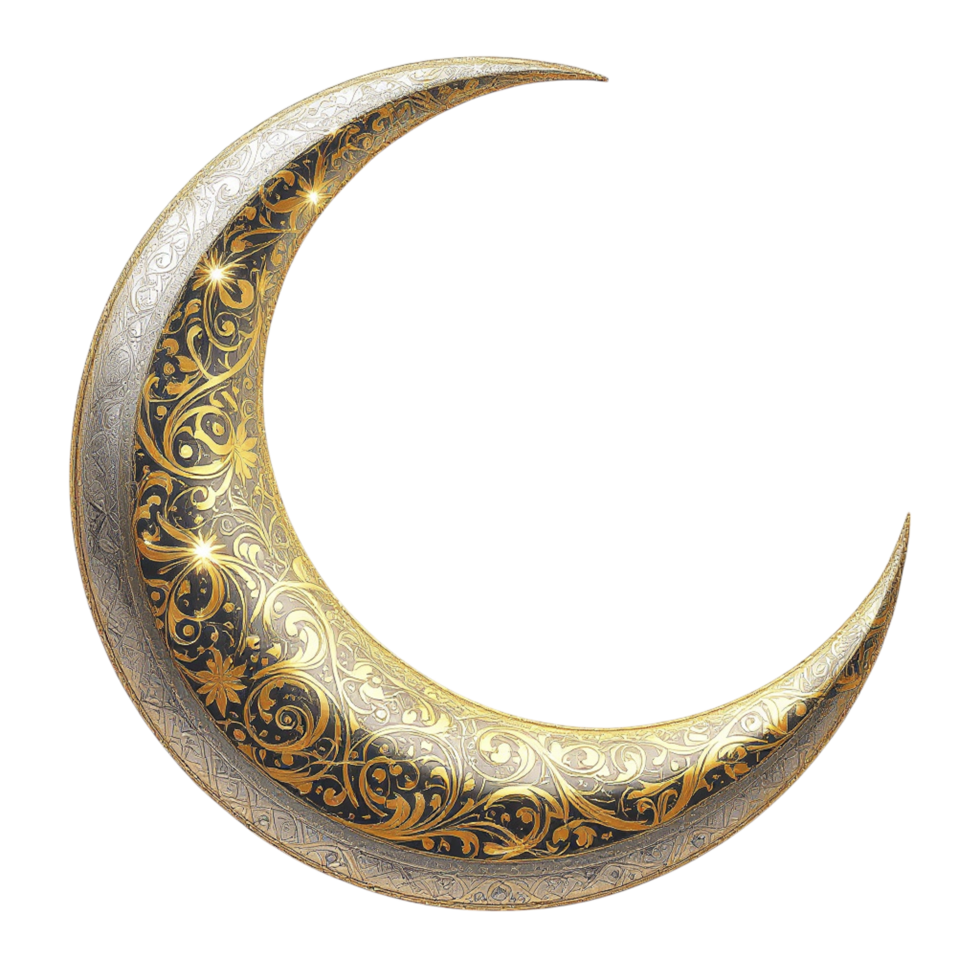 A crescent with gold and silver designs on it png