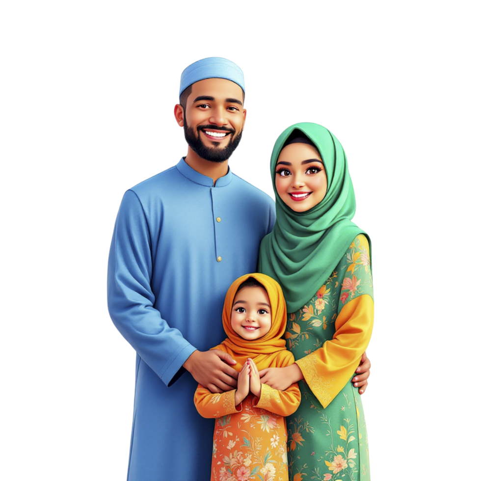 Muslim family with child on black background png