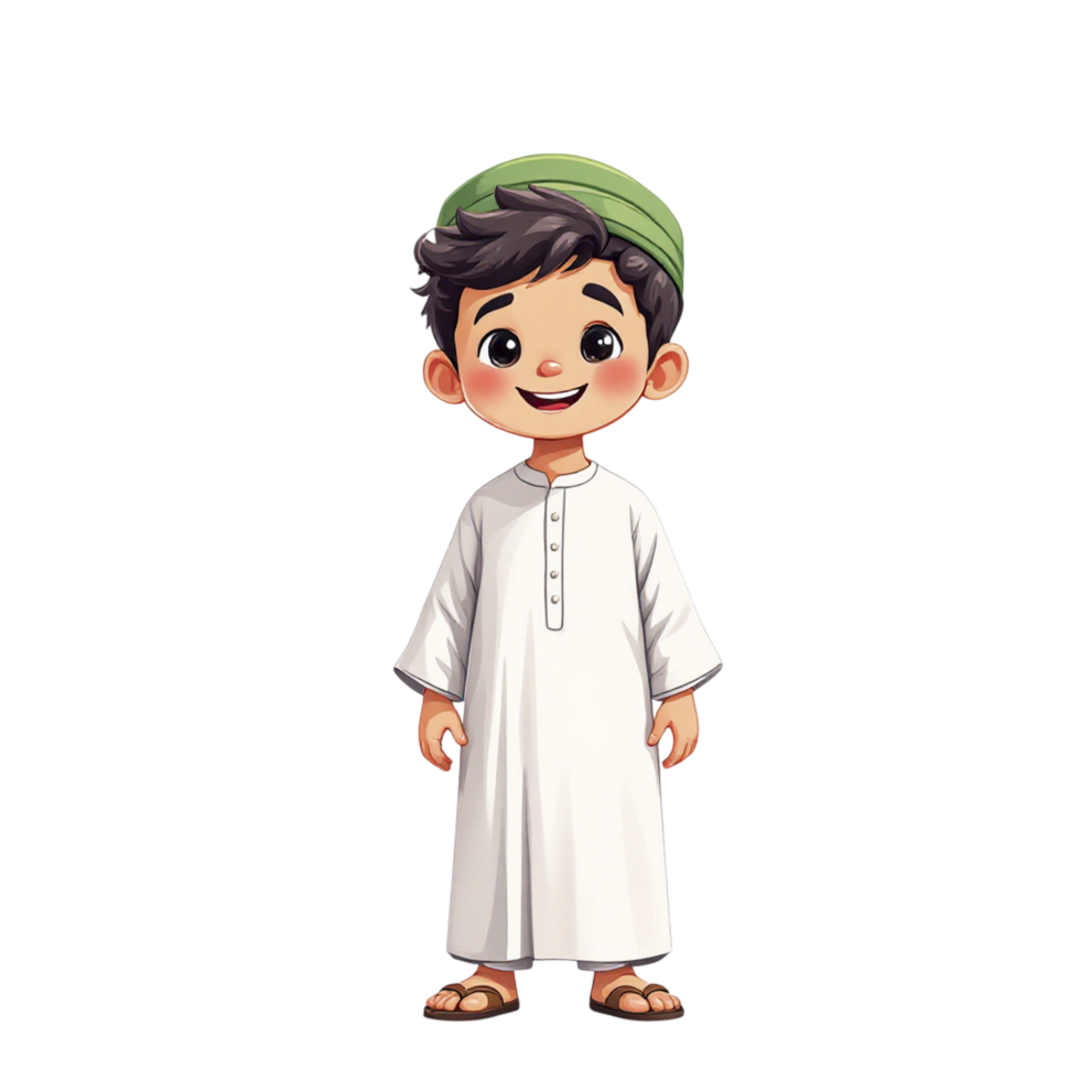 Cartoon boy in traditional arabian clothes png