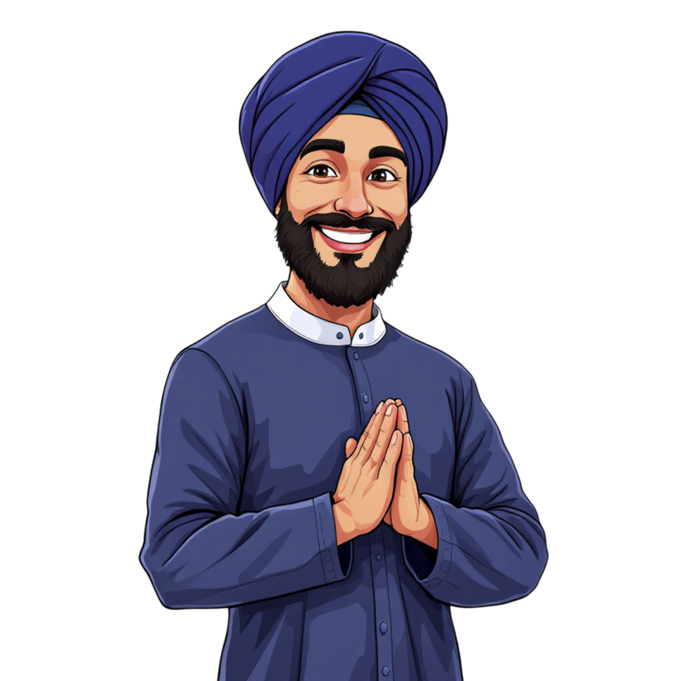 A cartoon man in a turban with a beard and a smile png